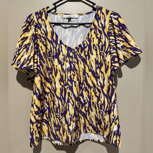 Vibrant Patterned Blouse in Purple and Yellow